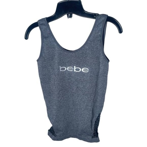 Bebe Large Tank Top Fitted Y2K Clothes 2000s Grey Shirts Metallic Coquette Tanks - Picture 1 of 5